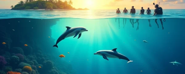 esperienza unica di nuoto con delfini alle Maldive